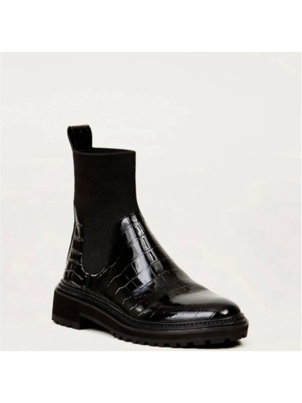 LOEFFLER RANDALL Bridget Chelsea Boot Black Croc Embossed Patent Leather NEW 9.5